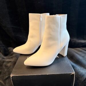 Fashion Nova Ivory Pointed Ankle Booties with Block Heel
